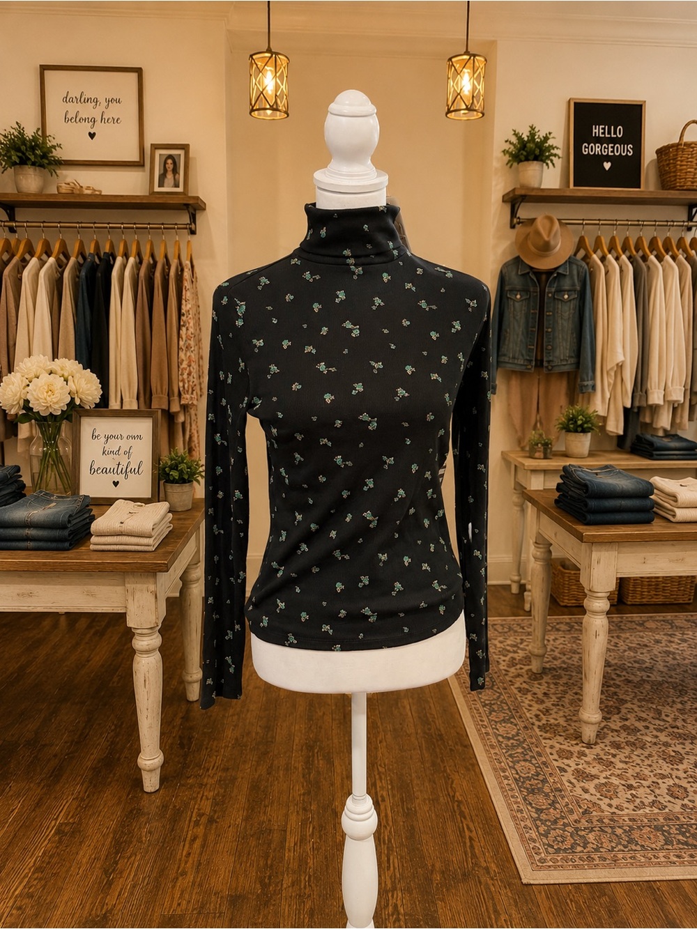 Levi’s Ribbed Floral Turtleneck Top NWT XS & Small